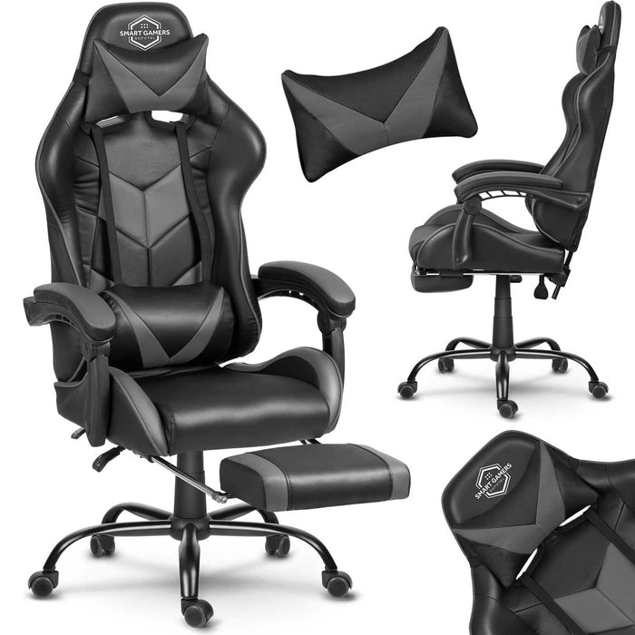 Juodai pilka ergonominė žaidimų kėdė Sofotel Cerberus su pakoju ir reguliuojamais porankiais