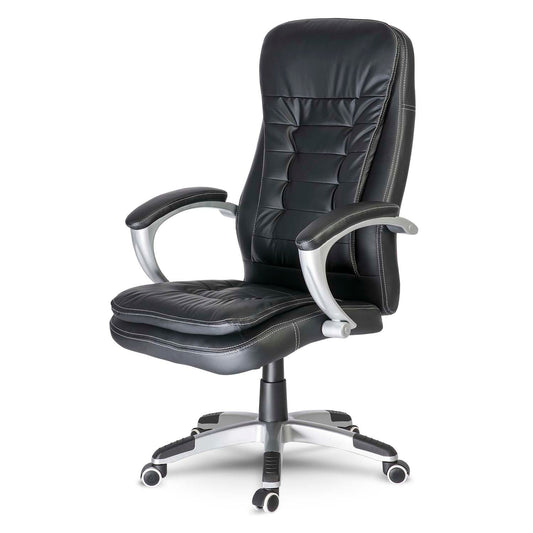 Juodas odinis biuro krėslas Toronto su reguliuojamu aukščiu ir ergonominiu atlošu
