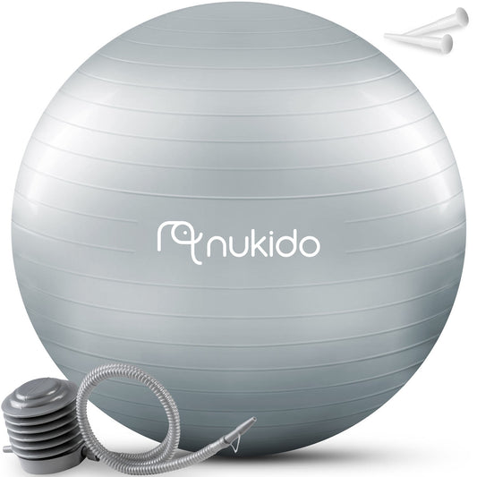 Nėščiųjų aerobikos kamuolys 65 cm pilkas su neslystančiu paviršiumi ir ANTI-BURST saugumo technologija
