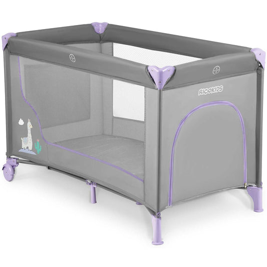 Kelioninė lovelė kūdikiui 125x65 cm pilkai levandų spalvos su čiužinuku ir transportavimo krepšiu