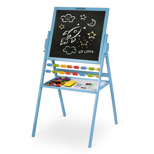 Ricokids mėlyna magnetinė dvipusė piešimo lenta vaikams su kreidine ir markerio puse ugdymui ir kūrybai