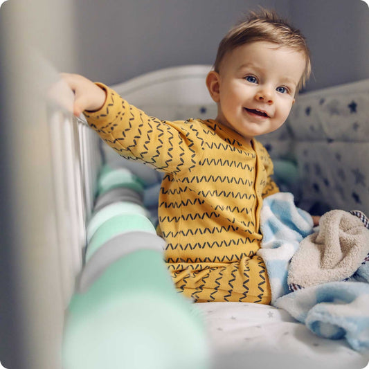 Ricokids mėtų pilkos spalvos 3 metrų vaikiškos lovytės buferis kūdikio apsaugai ir komfortui