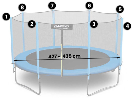 Batuto apsauginis tinklas 435 cm 14ft 8 stulpų Neo-Sport lauko batutui