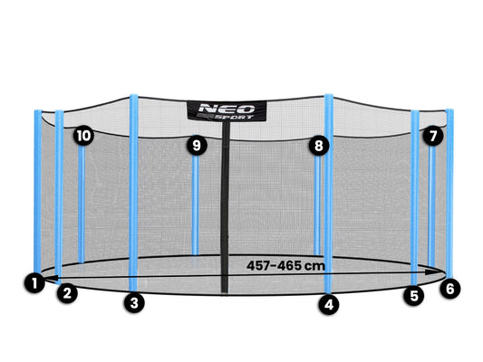 Neosport išorinis apsauginis trampolino tinklas 465 cm 15ft su 10 stulpų sistema vaikų saugumui