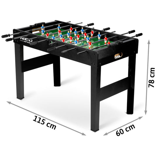 Didelis stalo futbolo stalas Neo-Sport vaikams ir suaugusiems 118x61x79 cm stabilus MDF su figūrėlėmis ir kamuoliukais