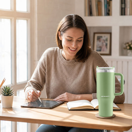Termopuodelis su šiaudelių rinkiniu Berdsen, 1180 ml, žalias
