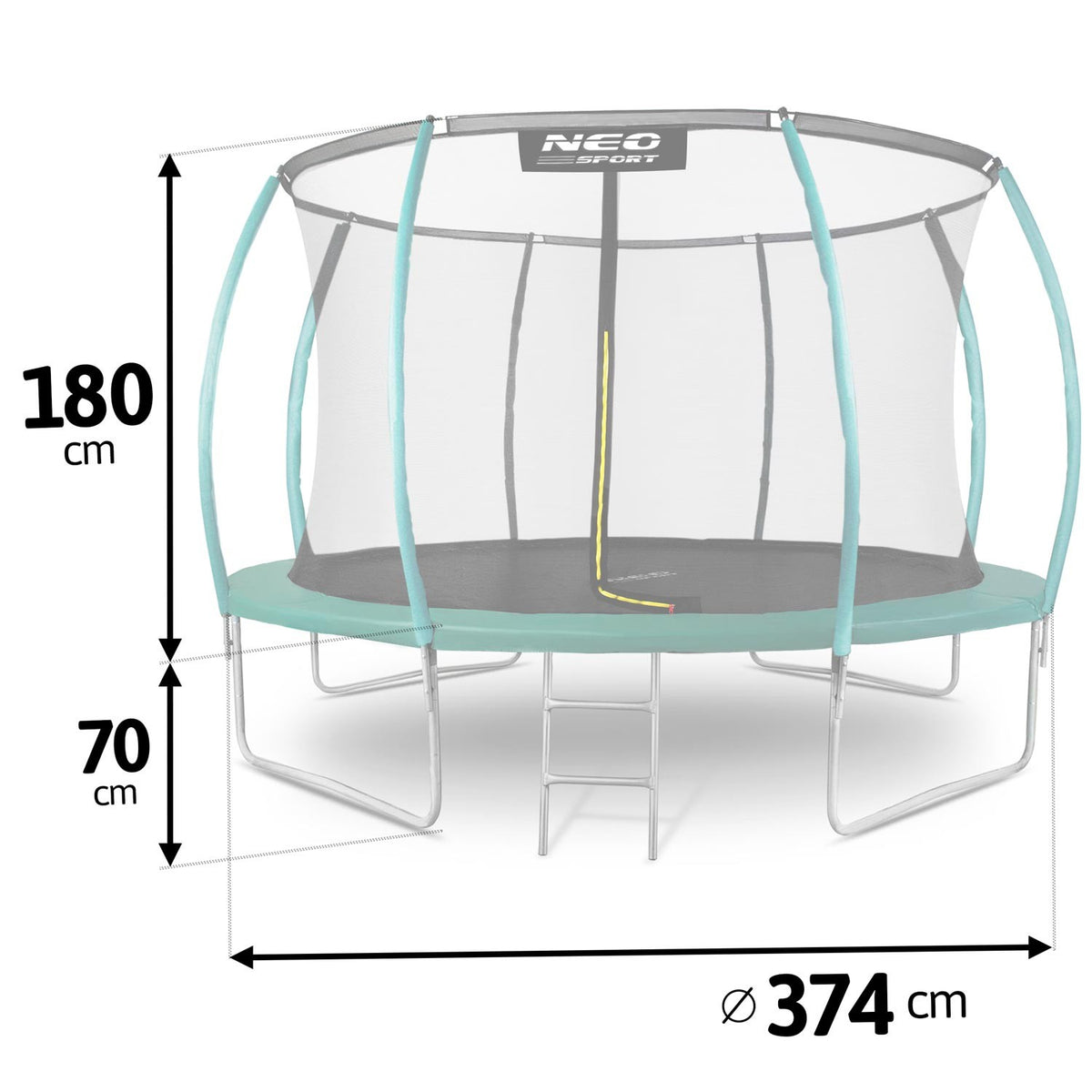 12 pėdų profiliuotas sodo batutas su vidiniu apsauginiu tinklu Neo-Sport vaikams ir suaugusiems 374 cm skersmens