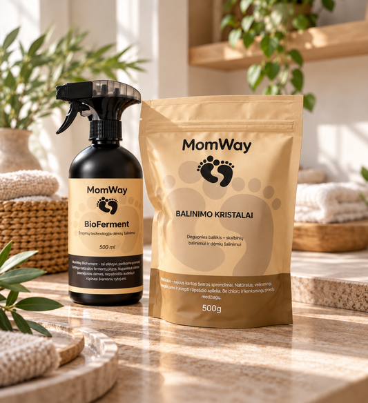 MomWay dėmių šalinimo sistema (BioFerment + Balinimo kristalai)