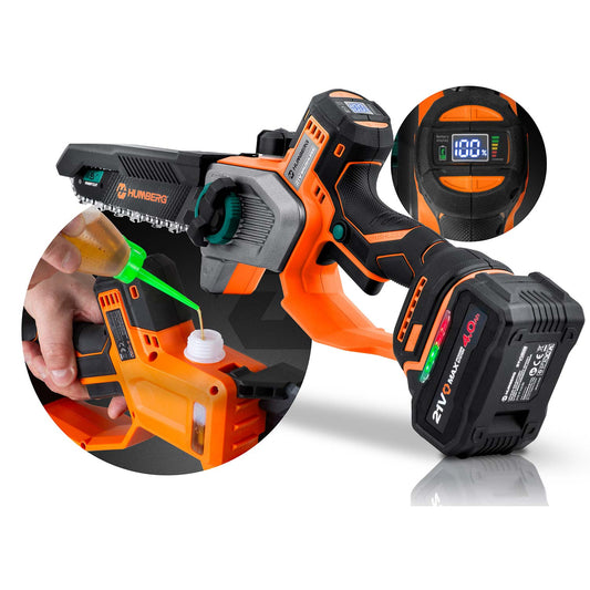 Akumuliatorinis šakų pjūklas Humberg, 4 Ah, 10 ir 8 colių