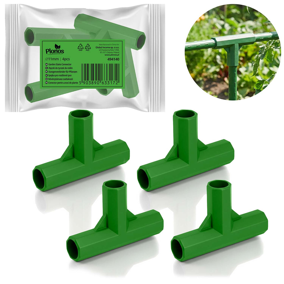Augalų atramų jungtys Plonos, 3 tipo, 11 mm, 4 vnt., žalios