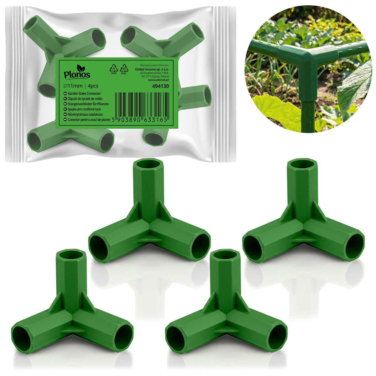 Augalų atramų jungtys Plonos, 3 tipo, 11 mm, 4 vnt., žalios