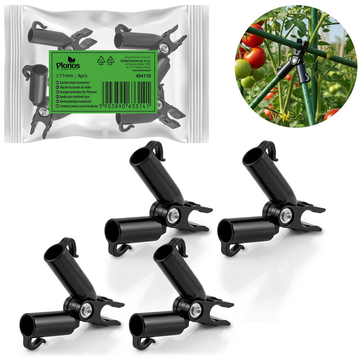 Augalų atramų jungtys Plonos, A tipo, 11 mm, 4 vnt., juodos