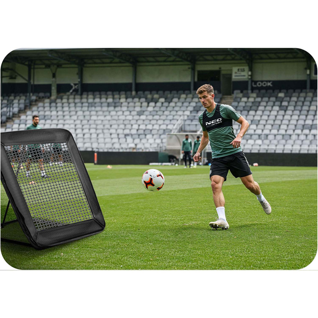 Rebounder Neo-Sport futbolo treniruočių vartai 122x120 cm su elastingu tinklu vaikams ir suaugusiems kiemui ar stadionui