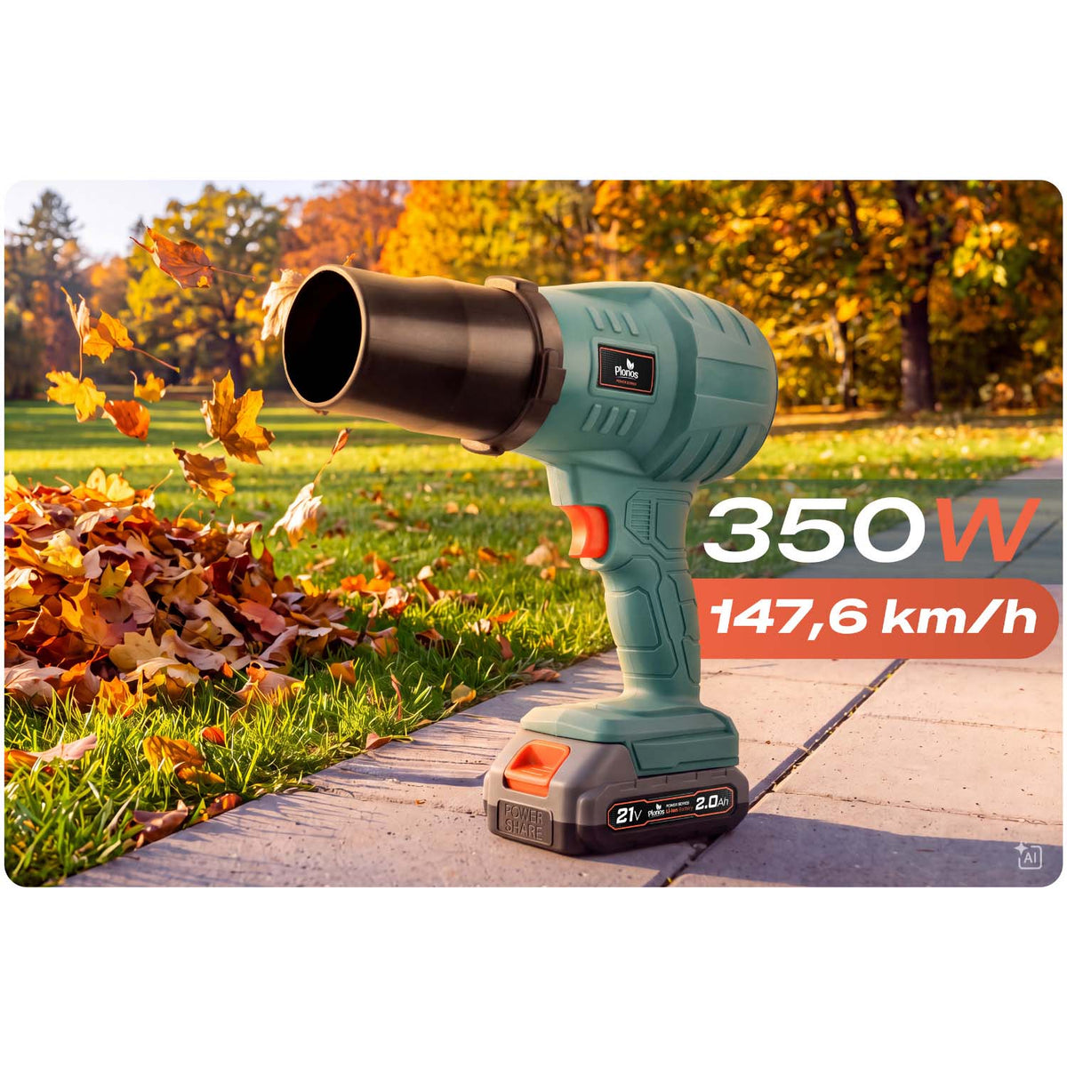 Akumuliatorinis lapų, žolės ir sniego pūstuvas Plonos, 21 V, 350 W