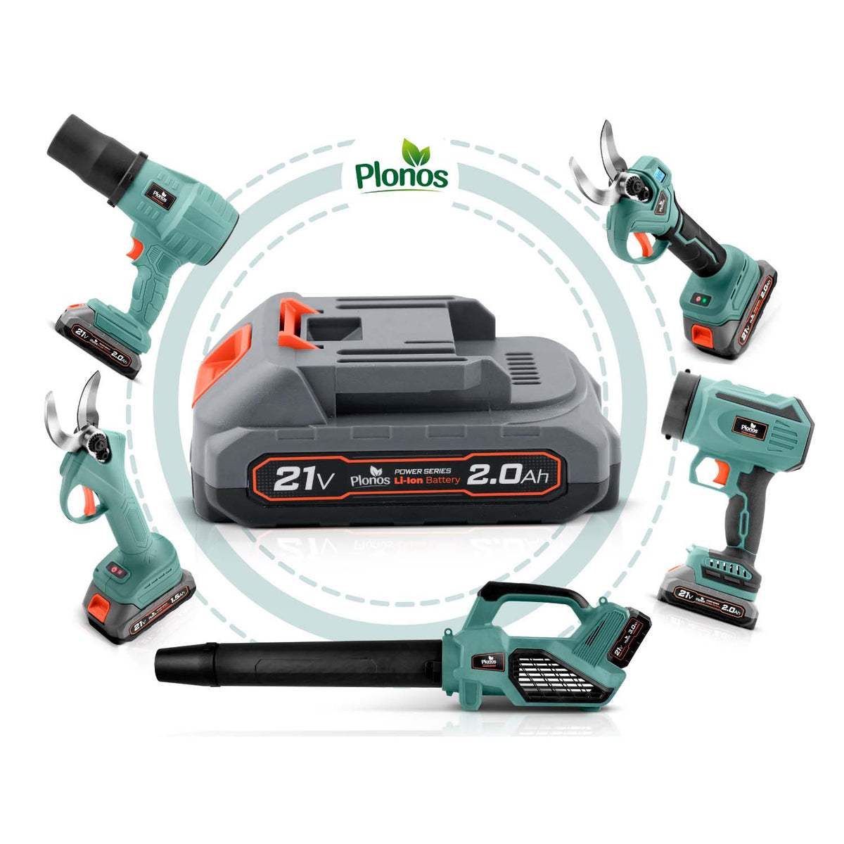 Akumuliatorinis pūstuvas Plonos, 21 V, 300 W, 2 × 2 Ah