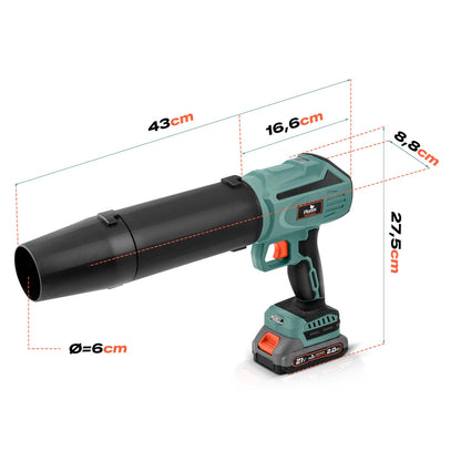 Akumuliatorinis pūstuvas Plonos, 21 V, 300 W, 2 × 2 Ah