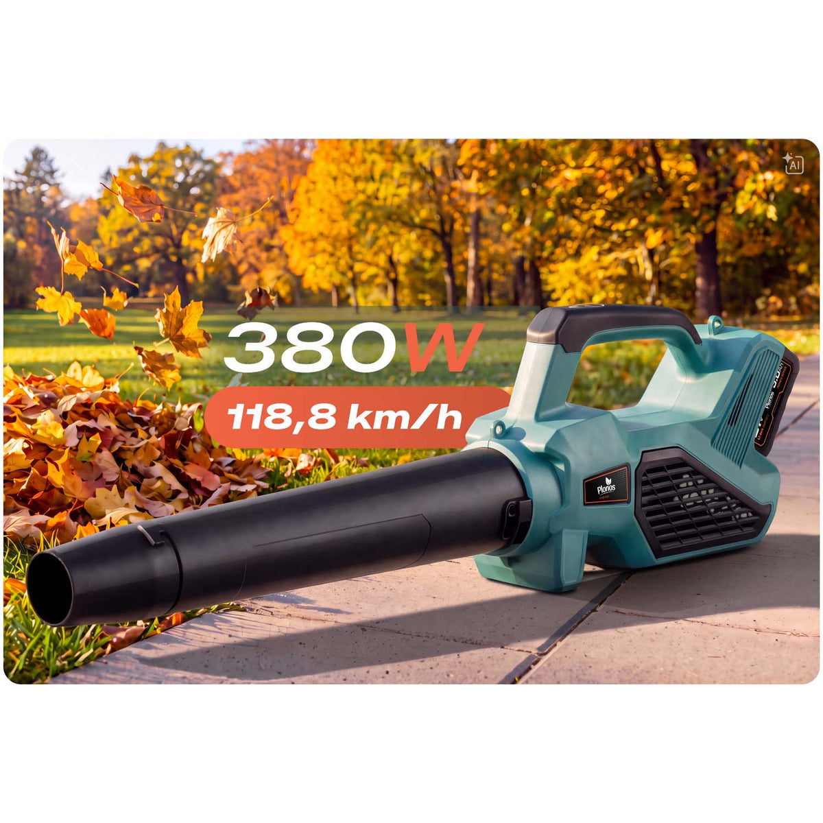 Akumuliatorinis pūstuvas Plonos, 21 V, 300 W, 2 × 3 Ah