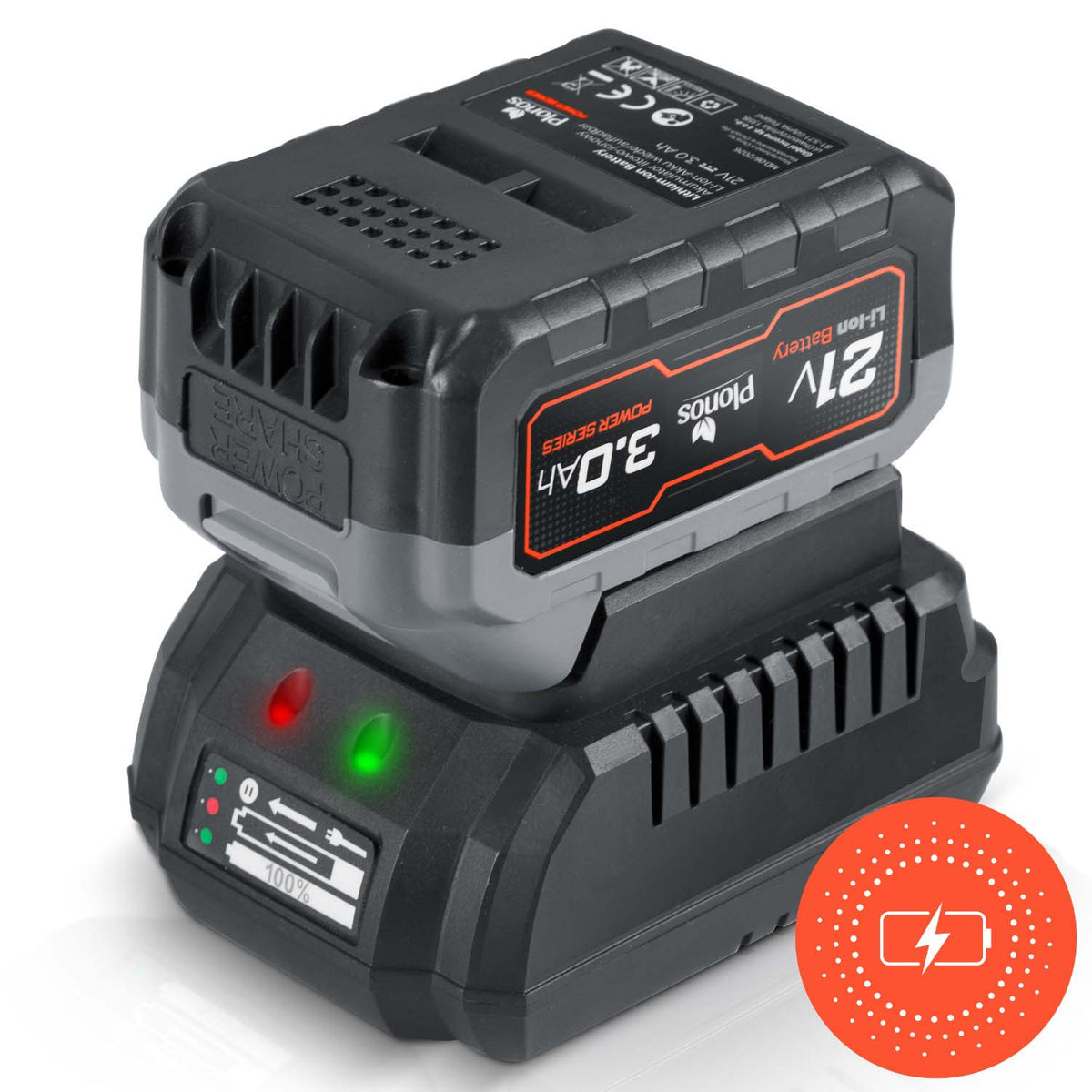 Akumuliatorinis pūstuvas Plonos, 21 V, 300 W, 2 × 3 Ah