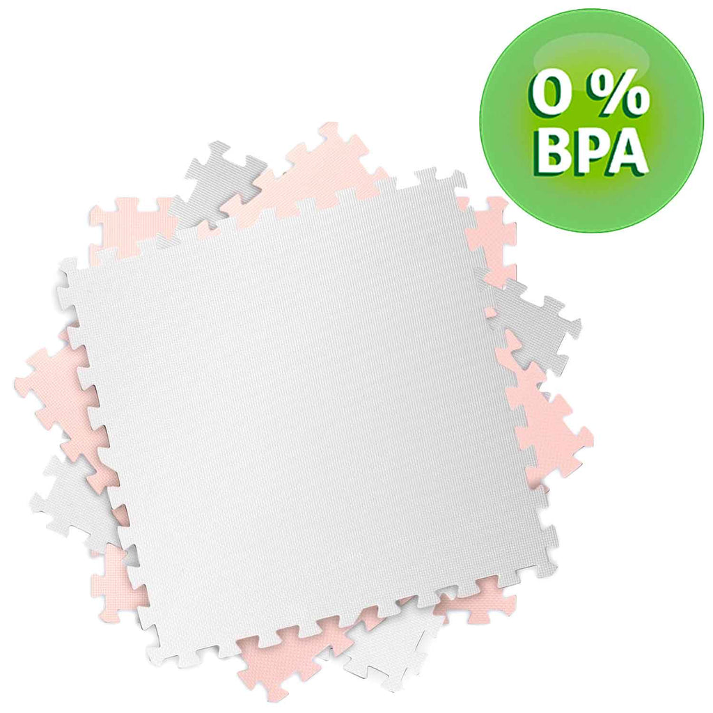 Putplasčio dėlionės kilimėlis kūdikiams Ricokids 60x60 cm 4 vnt persikinės ir baltos spalvos žaidimų kilimėlis vaikams