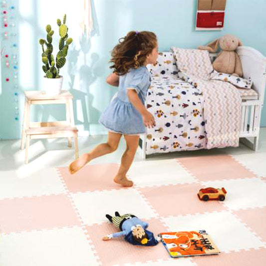Ricokids putplasčio dėlionės kilimėlis kūdikiams 60x60 cm 4 vnt persikų ir baltos spalvos žaidimų kilimėlis vaikams
