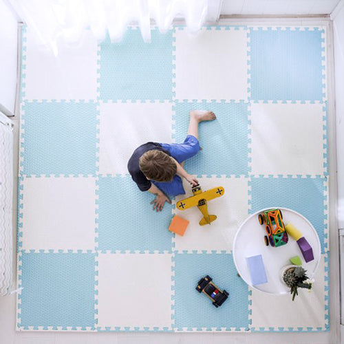 Ricokids putplasčio kilimėlis vaikams 60x60 cm mėlynas ir baltas dėlionė grindims 4 dalių saugus žaidimų kilimėlis kūdikiams