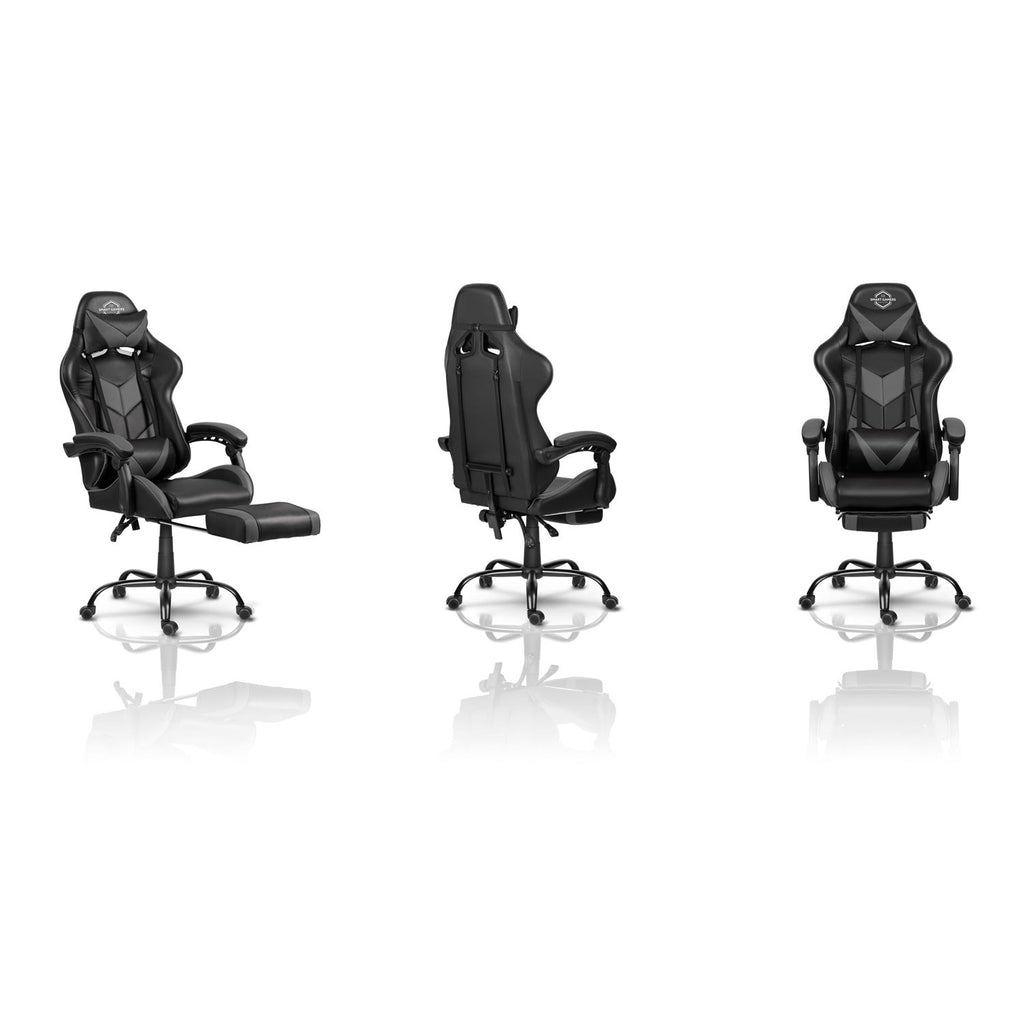 Juodai pilka žaidimų biuro kėdė Sofotel Cerberus su ergonominiu atlošu ir reguliuojamu pakoju