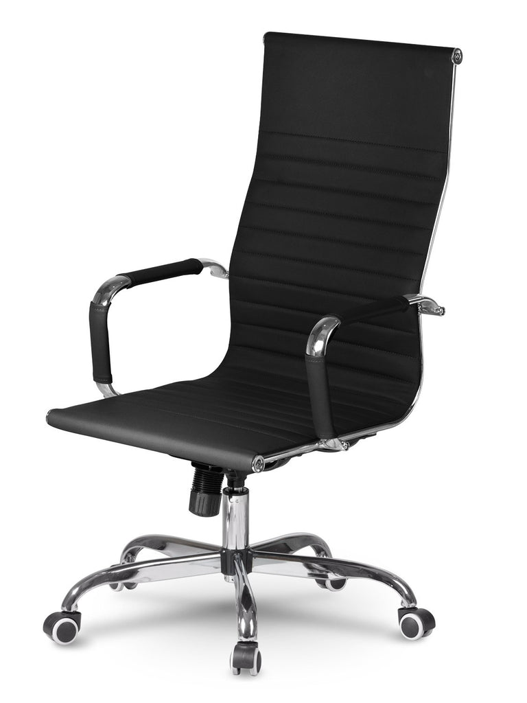 Juoda modernaus dizaino ergonomiška biuro kėdė Sofotel Tokio su aukštu atlošu ir odiniais porankiais