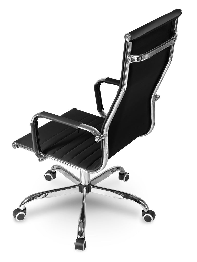 Juoda ergonomiška biuro kėdė Sofotel Tokio su odiniu apmušalu ir chromuotomis detalėmis
