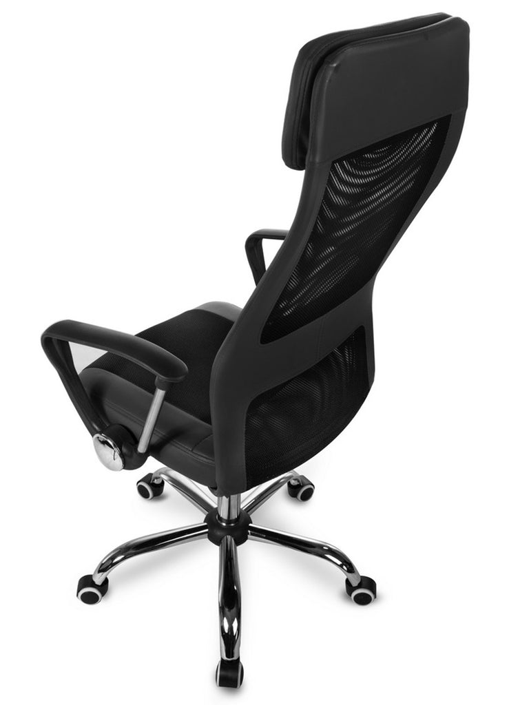 Juodas modernus biuro krėslas Sofotel Rio su aukštu ergonomišku atlošu ir galvos atrama