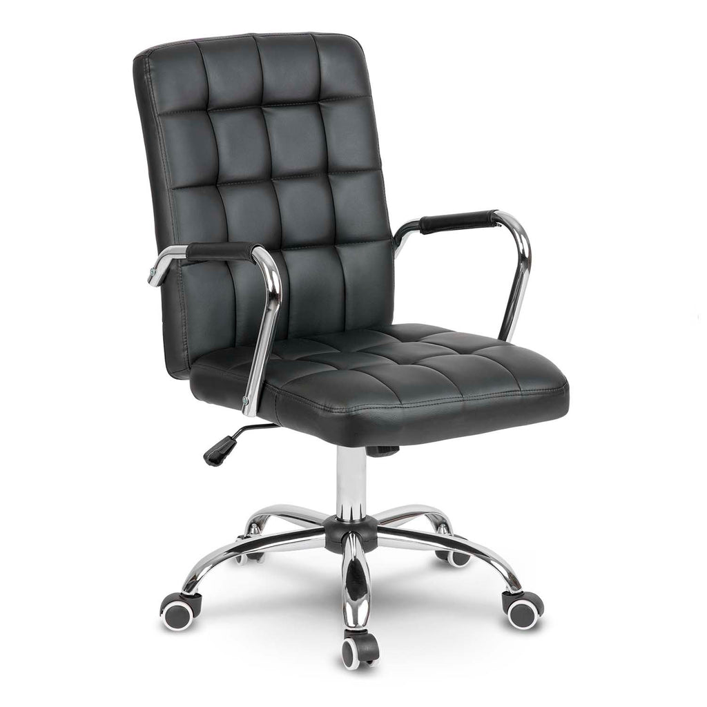 Juoda odinė biuro kėdė Benton su ergonomišku atlošu ir reguliuojamu aukščiu