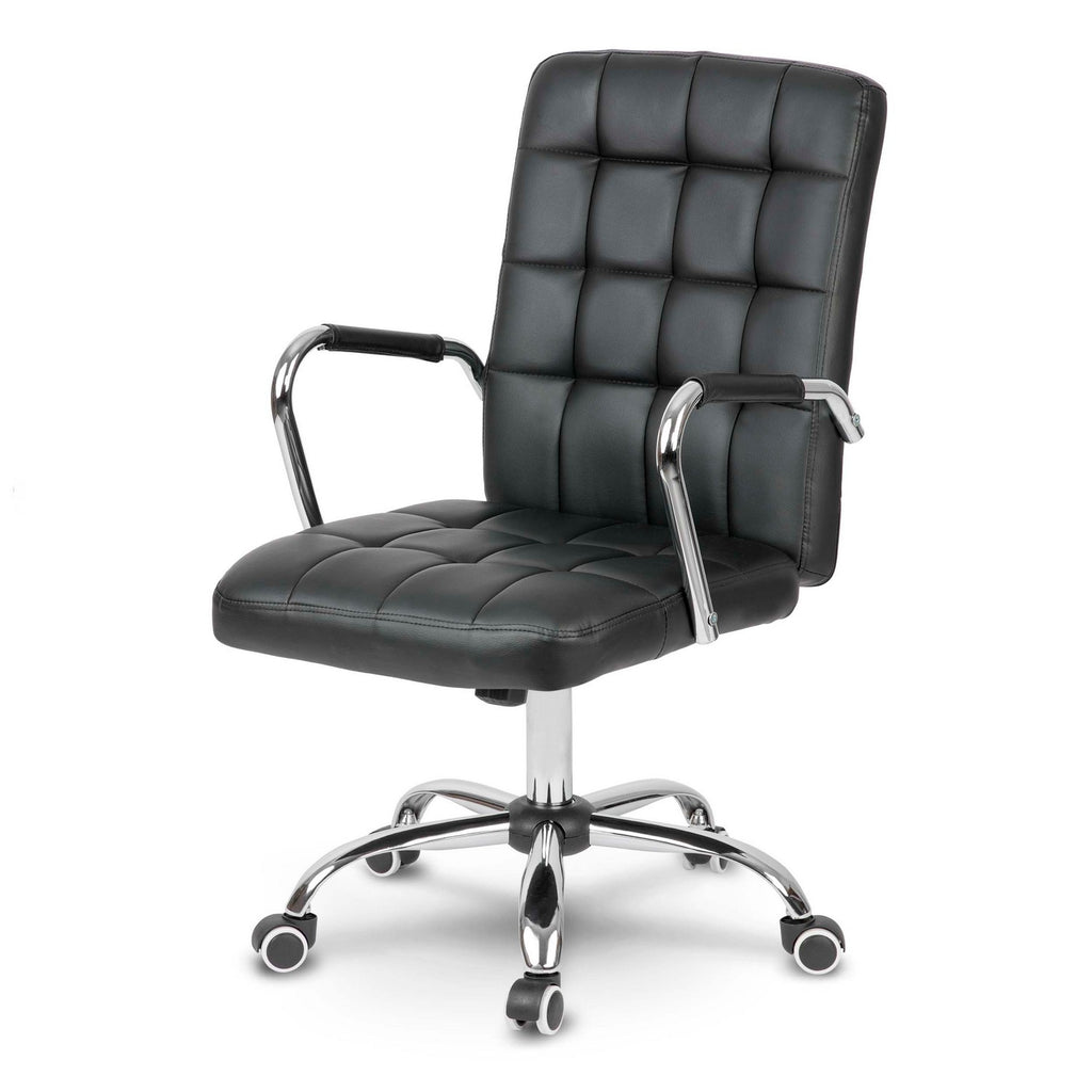 Juoda odinė biuro kėdė Benton su reguliuojamu atlošu ir porankiais ergonomiškam darbui