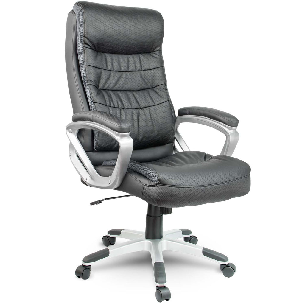 Juoda odinė biuro kėdė Sofotel EG-226 su galvos atlošu ir ergonomiška atrama nugarei