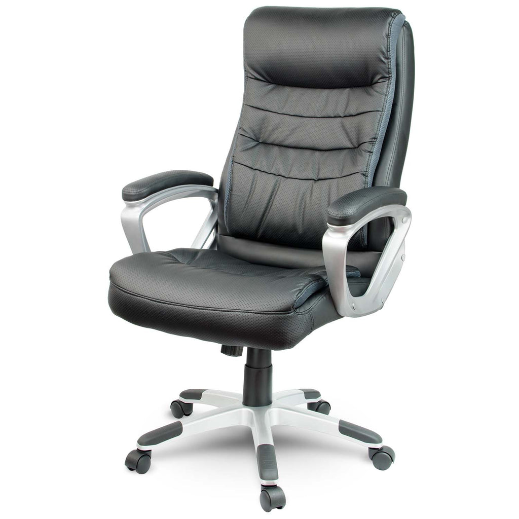 Juoda odinė biuro kėdė Sofotel EG-226 ergonomiška su reguliuojamu aukščiu ir galvos atrama