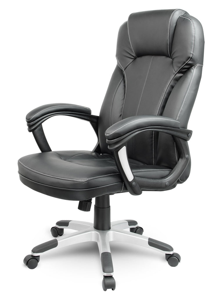 Juoda odinė biuro kėdė Sofotel EG-222 su ergonomišku dizainu ir porankiais
