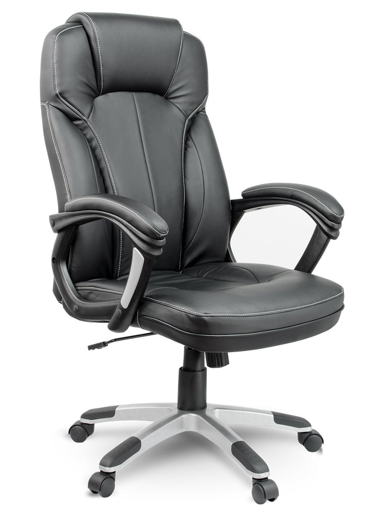 Juoda odinė biuro kėdė Sofotel EG-222 ergonomiška su galvos atlošu ir porankiais