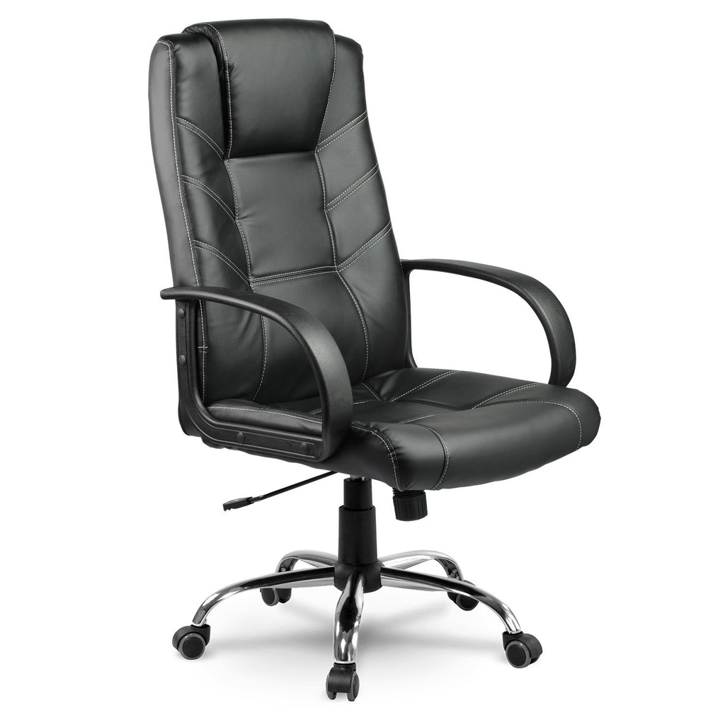 Juoda odinė biuro kėdė Sofotel EG-221 su porankiais ir ergonominiu atlošu