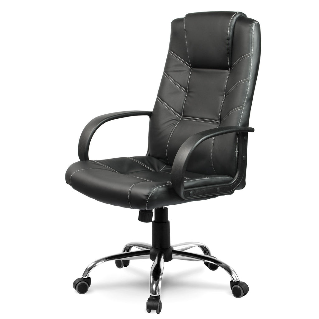Juoda odinė Sofotel biuro kėdė EG-221 su ergonominiu dizainu ir chromuota baze