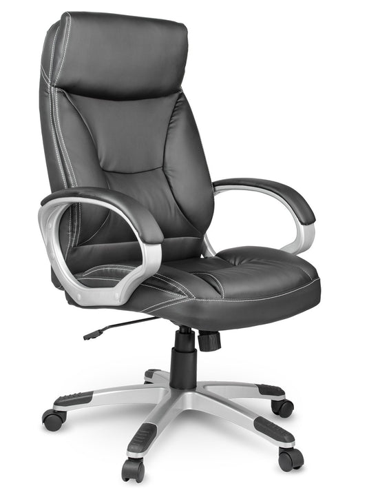 Juoda odinė biuro kėdė Sofotel su supimosi mechanizmu ir ergonominiu atlošu