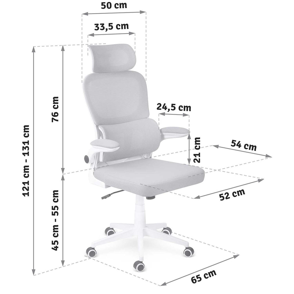Pilka ergonomiška biuro kėdė su tinkleliu Sofotel Formax patogi darbo kėdė su porankiais ir reguliuojamu aukščiu