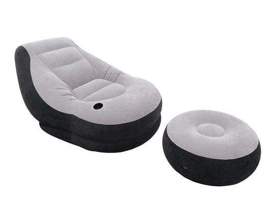 Pripučiamas fotelis su atlošu INTEX 130x99x76 cm patogus sulankstomas fotelis poilsiui namams kelionėms