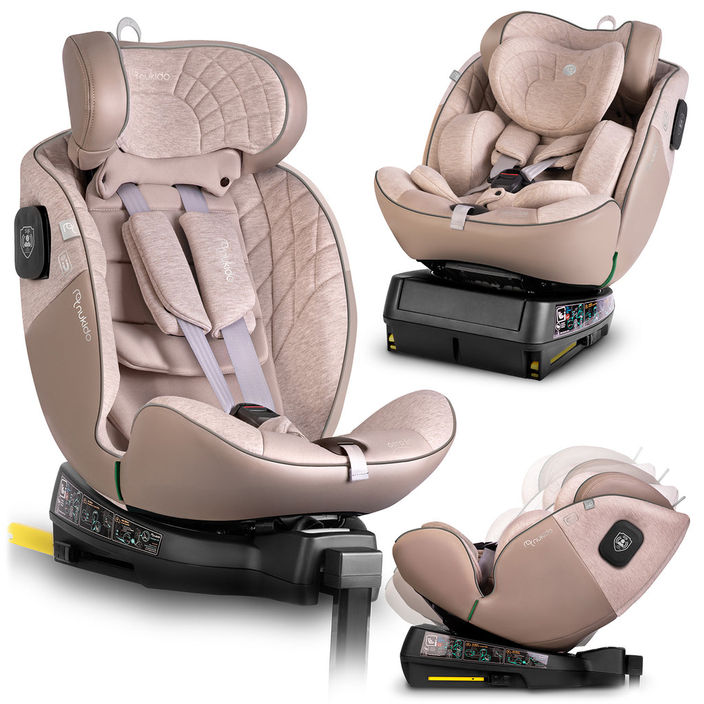 Automobilinė kėdutė Nukido Aero Line smėlio spalvos 0-36 kg su ISOFIX ir 360° pasukama baze