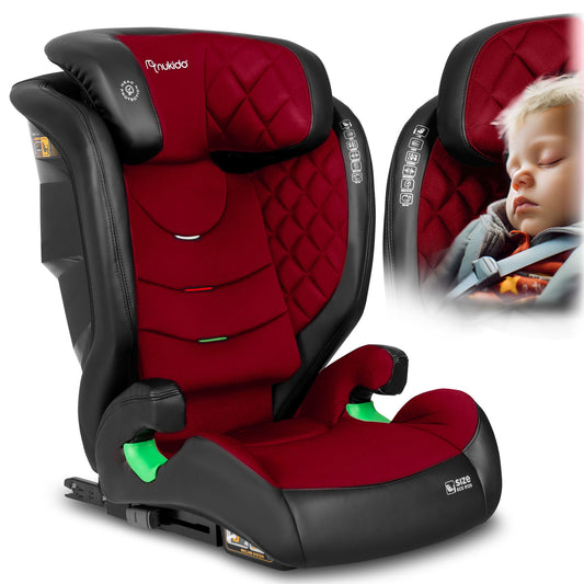 Vaikiška automobilinė kėdutė Nukido Louis ISOFIX 15-36 kg juoda raudona saugi reguliuojama kėdutė vaikams