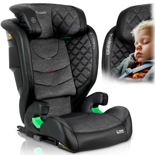 Automobilinė kėdutė vaikams Nukido Louis ISOFIX juodai pilka 15-36 kg saugi reguliuojama kėdutė vaikui kelionėms