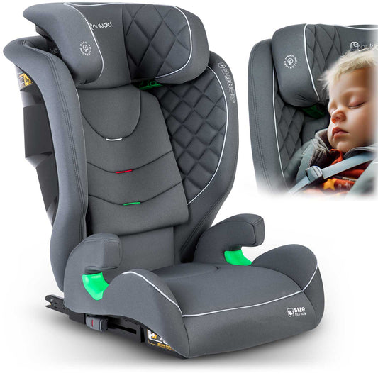 Pilka vaikiška automobilinė kėdutė Nukido Louis 15-36 kg su ISOFIX sistema