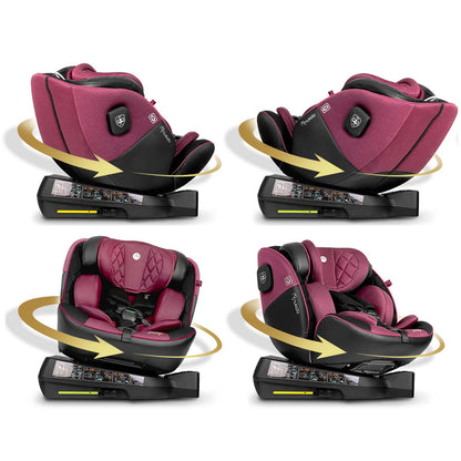 Juoda rožinė automobilinė kėdutė Nukido Prestige Line 0–36 kg su ISOFIX ir 360 laipsnių pasukimu vaikams nuo gimimo iki 12 metų