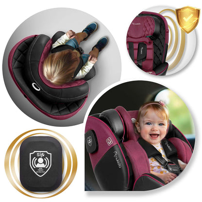 Juoda rožinė automobilinė kėdutė Nukido Prestige Line 0-36 kg su ISOFIX ir 360° pasukimu