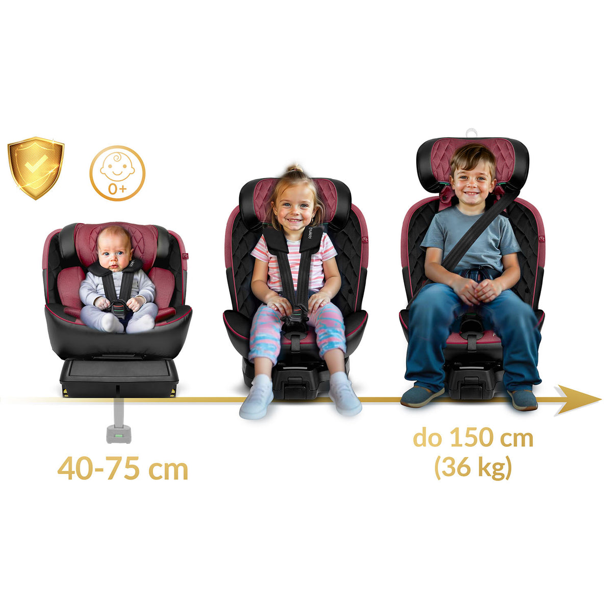 Juoda rožinė vaikiška automobilinė kėdutė Nukido Prestige Line 0-36 kg su ISOFIX ir 360 laipsnių pasukimu