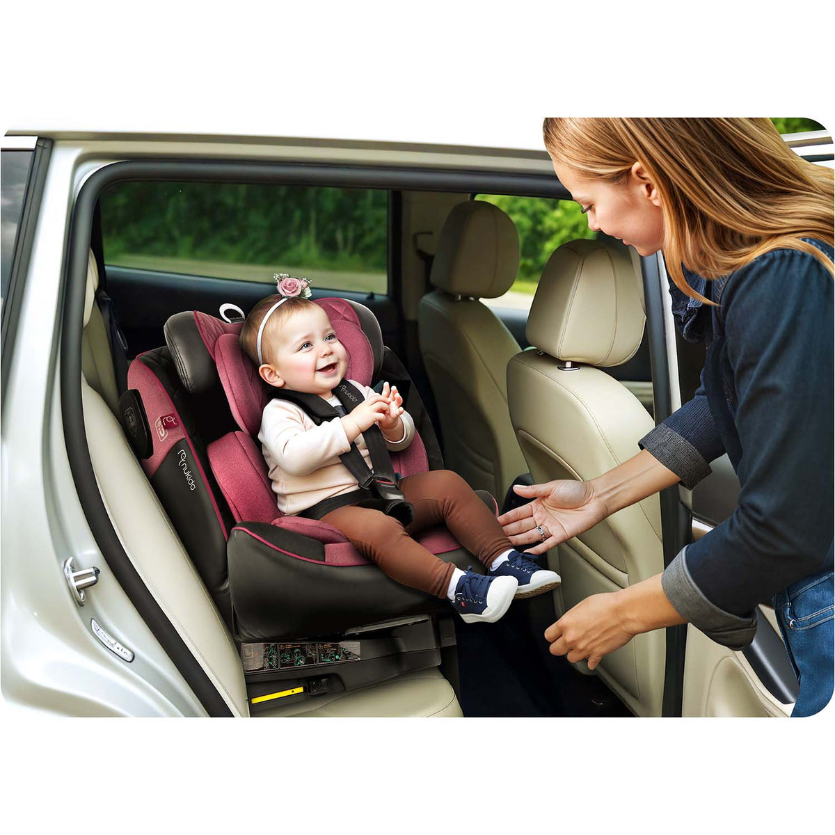 Automobilinė kėdutė vaikams Nukido Prestige 0-36 kg juoda rožinė su ISOFIX ir 360 pasukimu