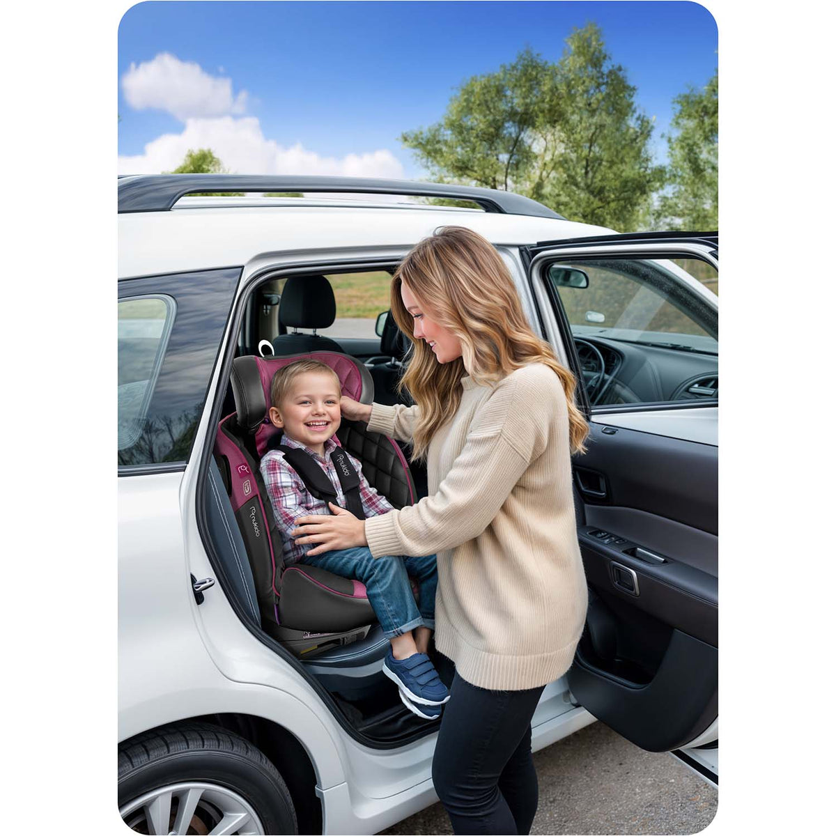 Nukido Prestige Line juoda rožinė automobilinė kėdutė 0 36 kg su ISOFIX ir 360 sukimosi funkcija