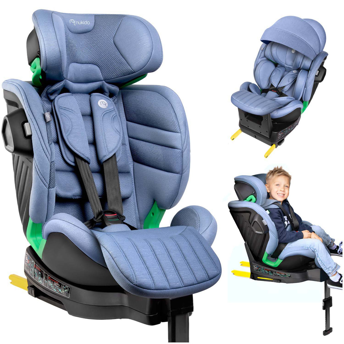 Pasukama automobilinė kėdutė su atramine koja Nukido Shelly, i-Size, ISOFIX